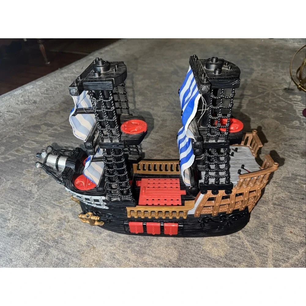 Fisher Price 2006 Mattel Imaginext Black & Red Pirate Ship Blue White Sails